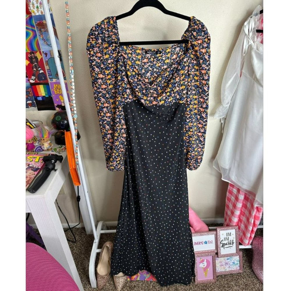 NASTY GAL FLORAL AND POLKA DOT PRINT MIDI DRESS- SIZE 6